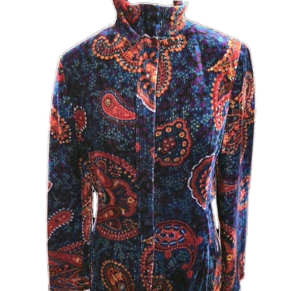 Etcetera Velvet Paisley Fitted Jacket Silk Blend Quilted Lined Boho Luxe Women 4 - Picture 4 of 13